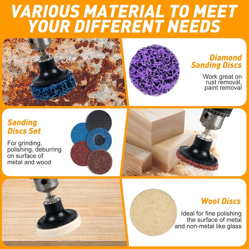 Pukamam 172 PCS 2 Inch Die Grinder Sanding Discs with 1/4" Roll Lock for Milwaukee Dewalt, Compatible with Both Die Grinders and Power Drills for Surface Conditioning, Sanding & Polishing - Image 3